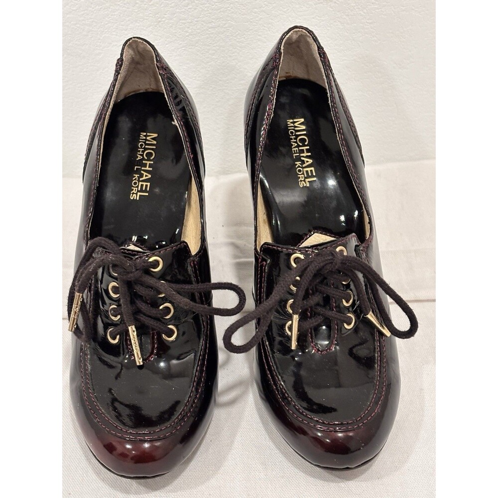 Michael Kors Burgundy‎ Patent Leather Oxford Heels Lace Up Pumps Women’s 7M